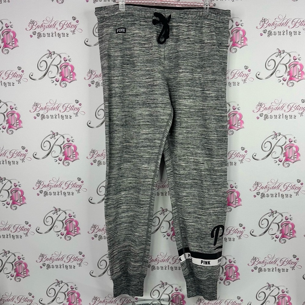PINK Victoria's Secret Gray sweatpants Joggers decal logo tie up waist band